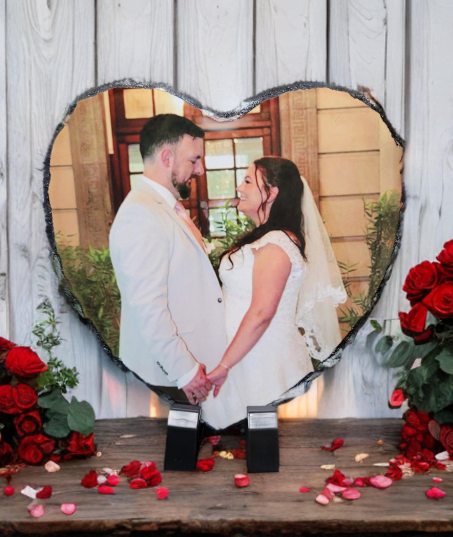 15cm x 15cm Photo Upload Heart Shaped Rock Slate