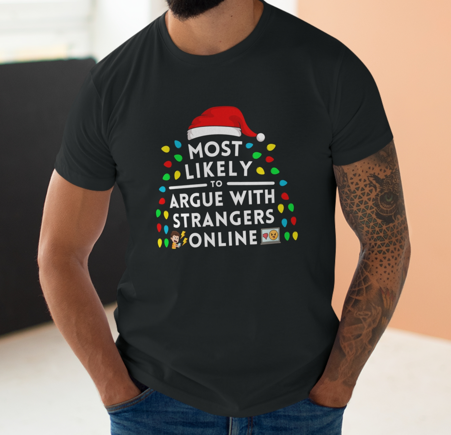 Most Likely To Argue With Strangers Online Christmas T-Shirt