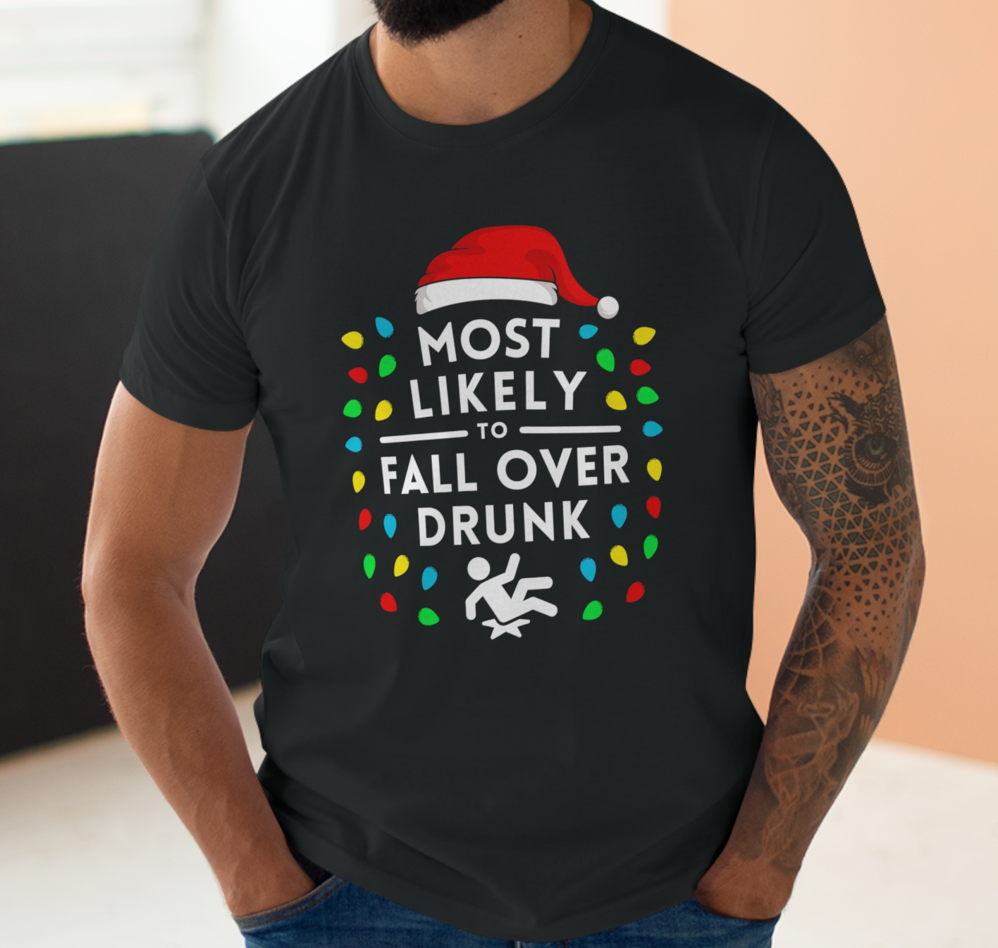 Most Likely To Fall Over Drunk Christmas T-Shirt