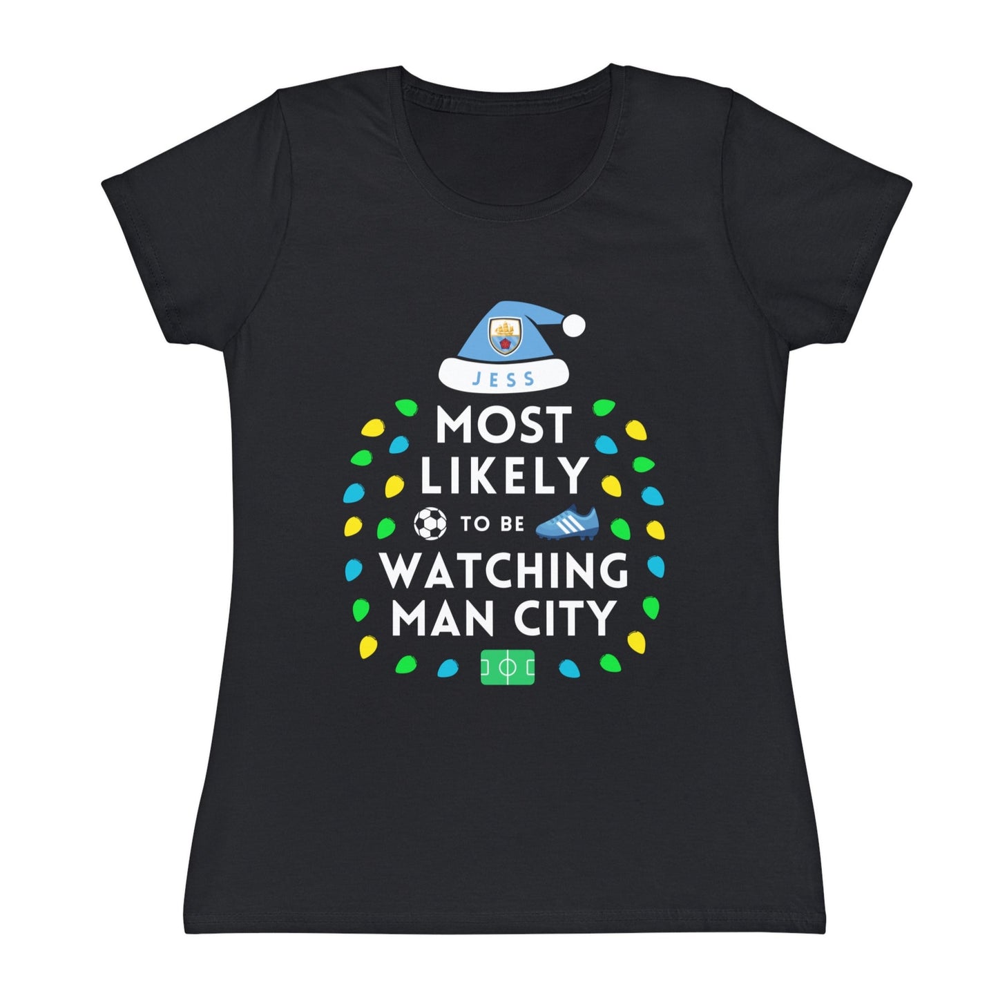 Most Likely To Be Watching Man City Ladies Personalised Christmas T-Shirt
