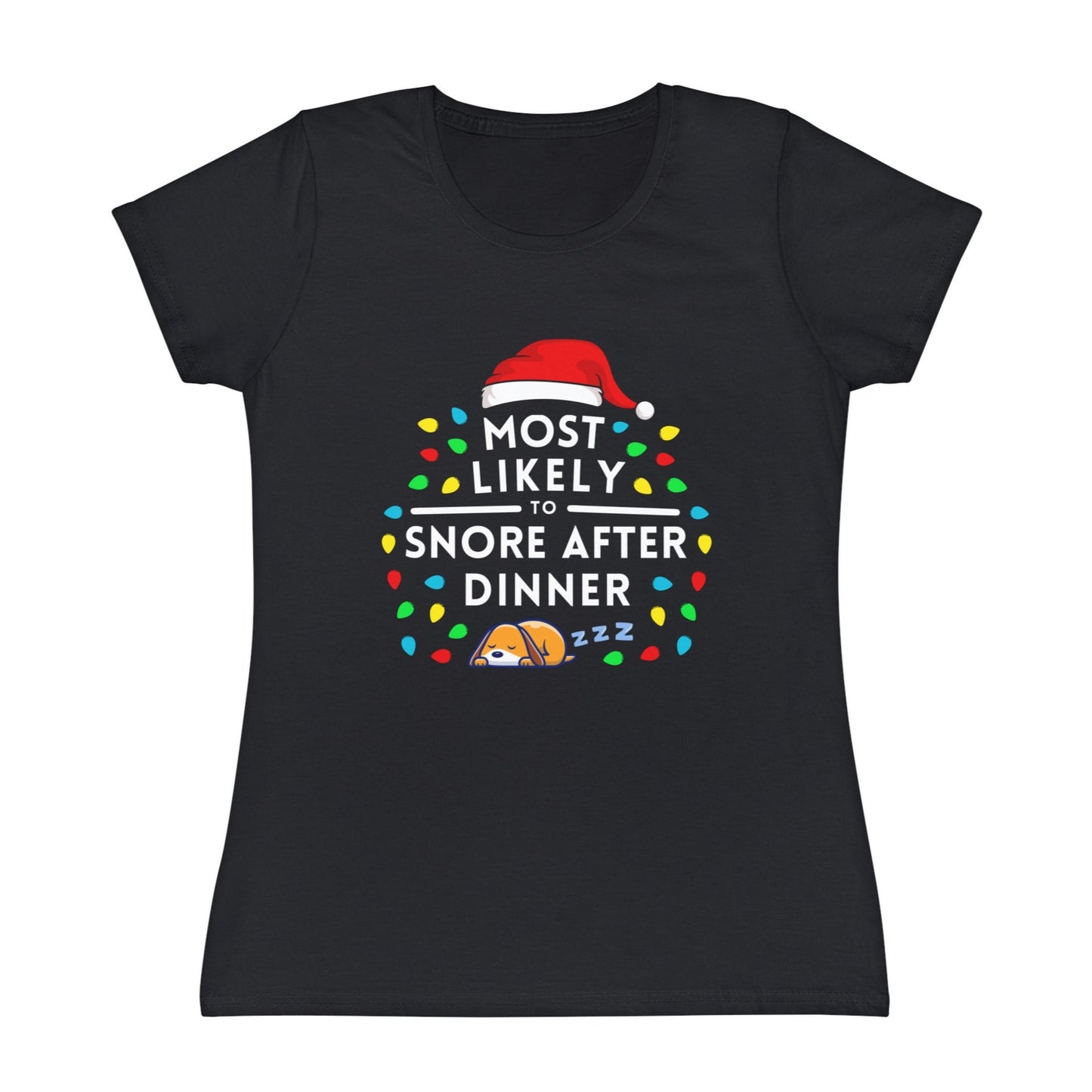 Most Likely To Snore After Dinner Ladies Christmas T-Shirt