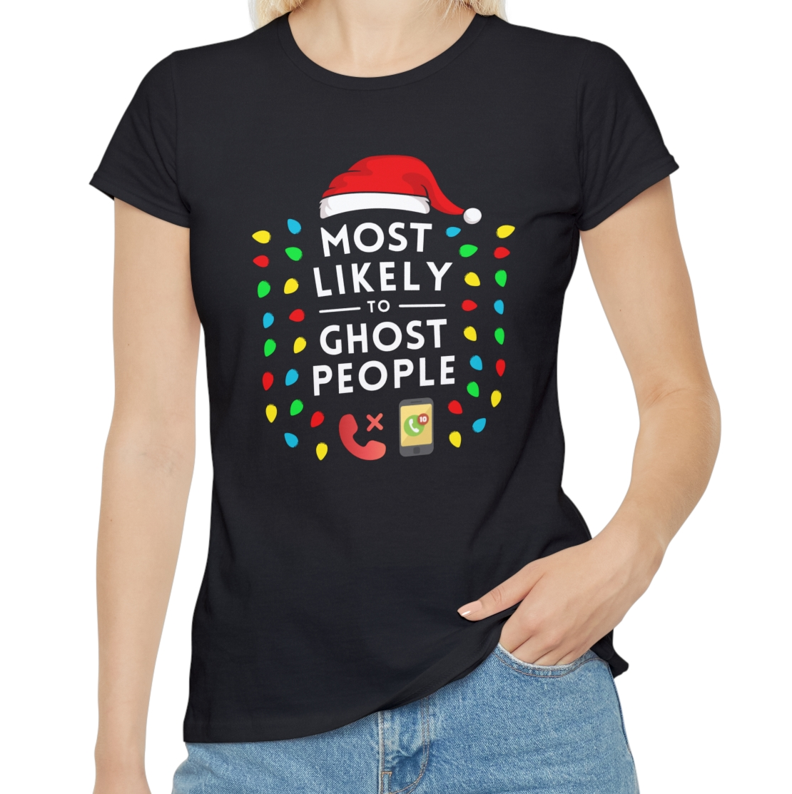 Most Likely To Ghost People Ladies Christmas T-Shirt