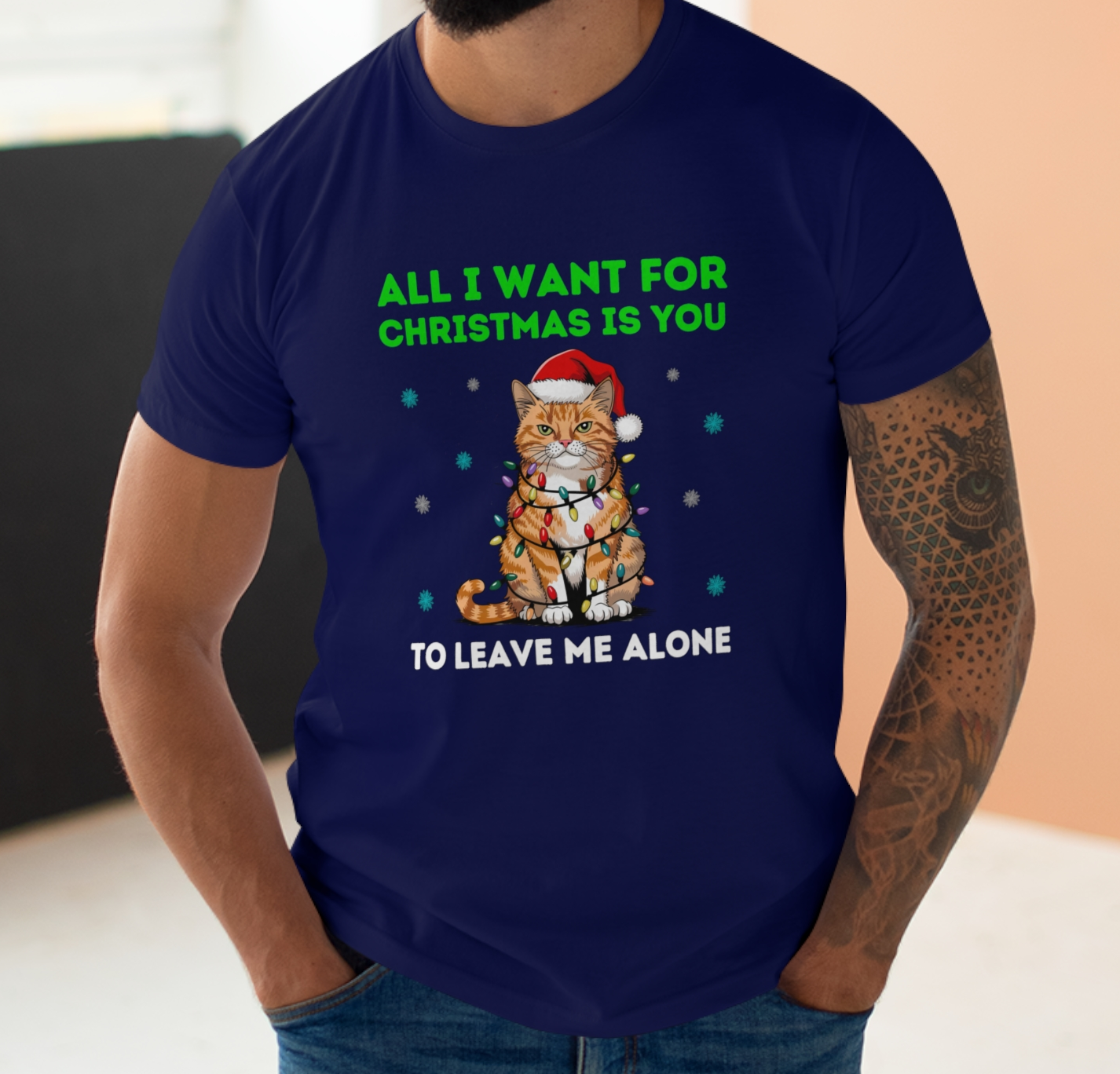 All I Want For Christmas Is You To Leave Me Alone Cat Introvert Funny Christmas T-Shirt
