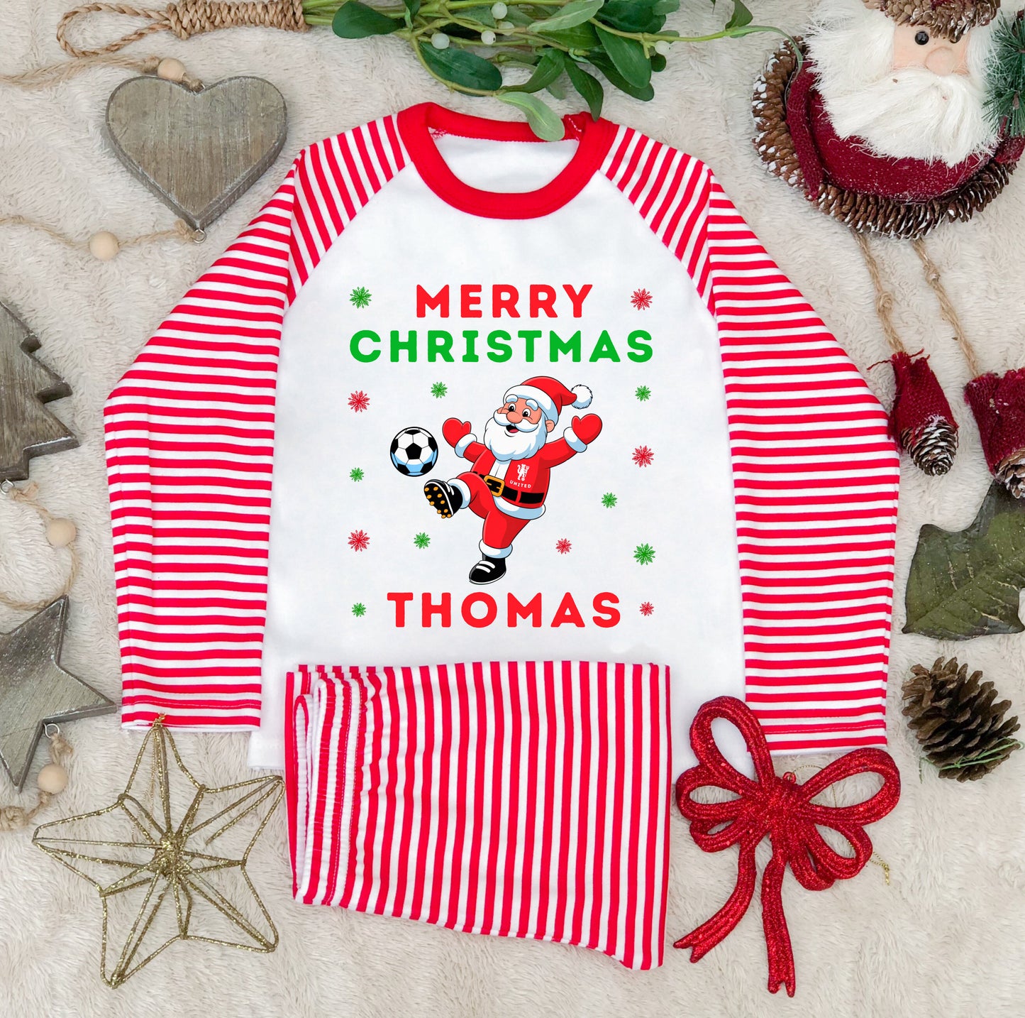 Kids Personalised Man United Christmas Pyjamas