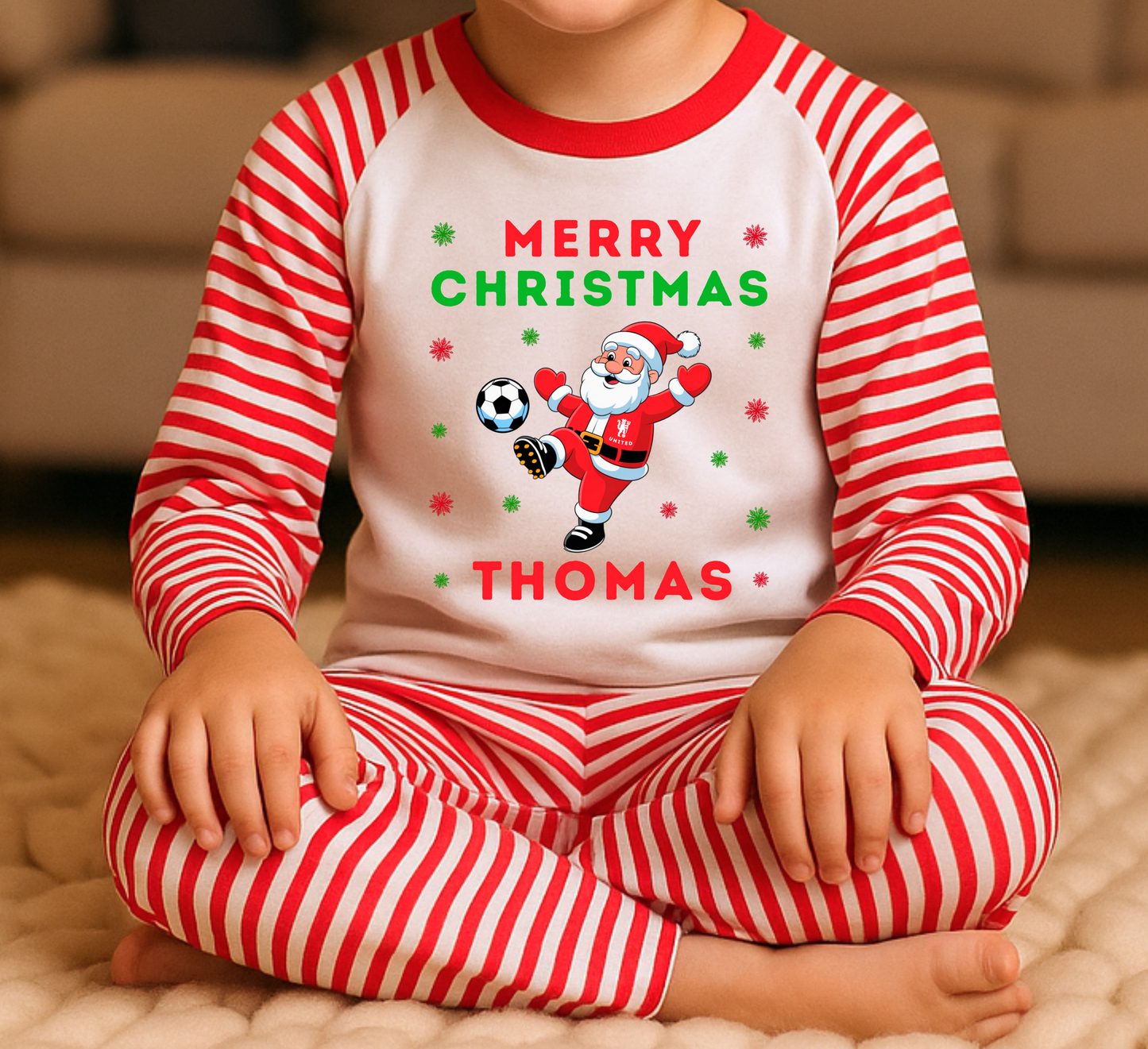 Kids Personalised Man United Christmas Pyjamas