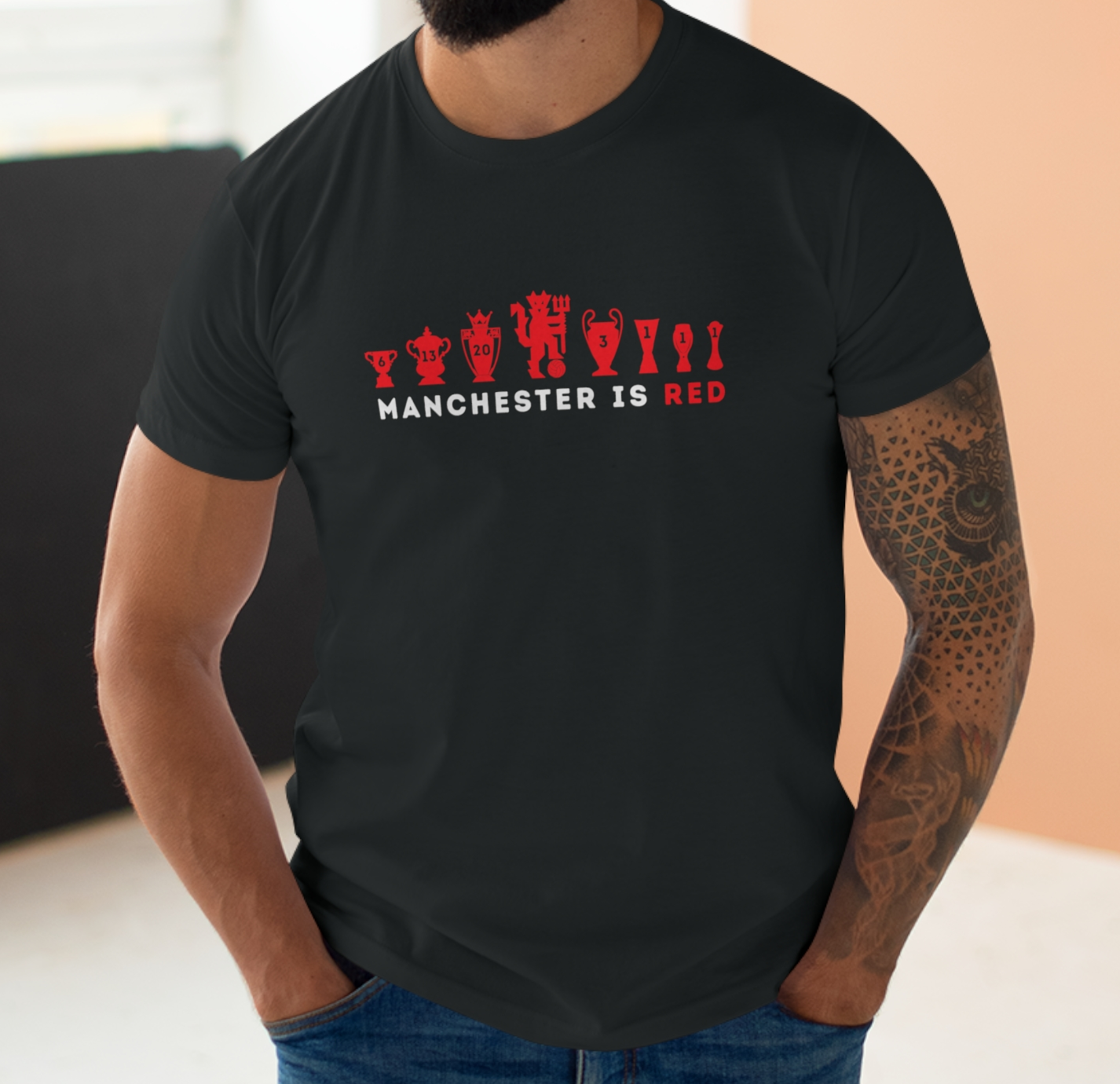 Man United Trophies - Manchester Is Red - Mens T-Shirt