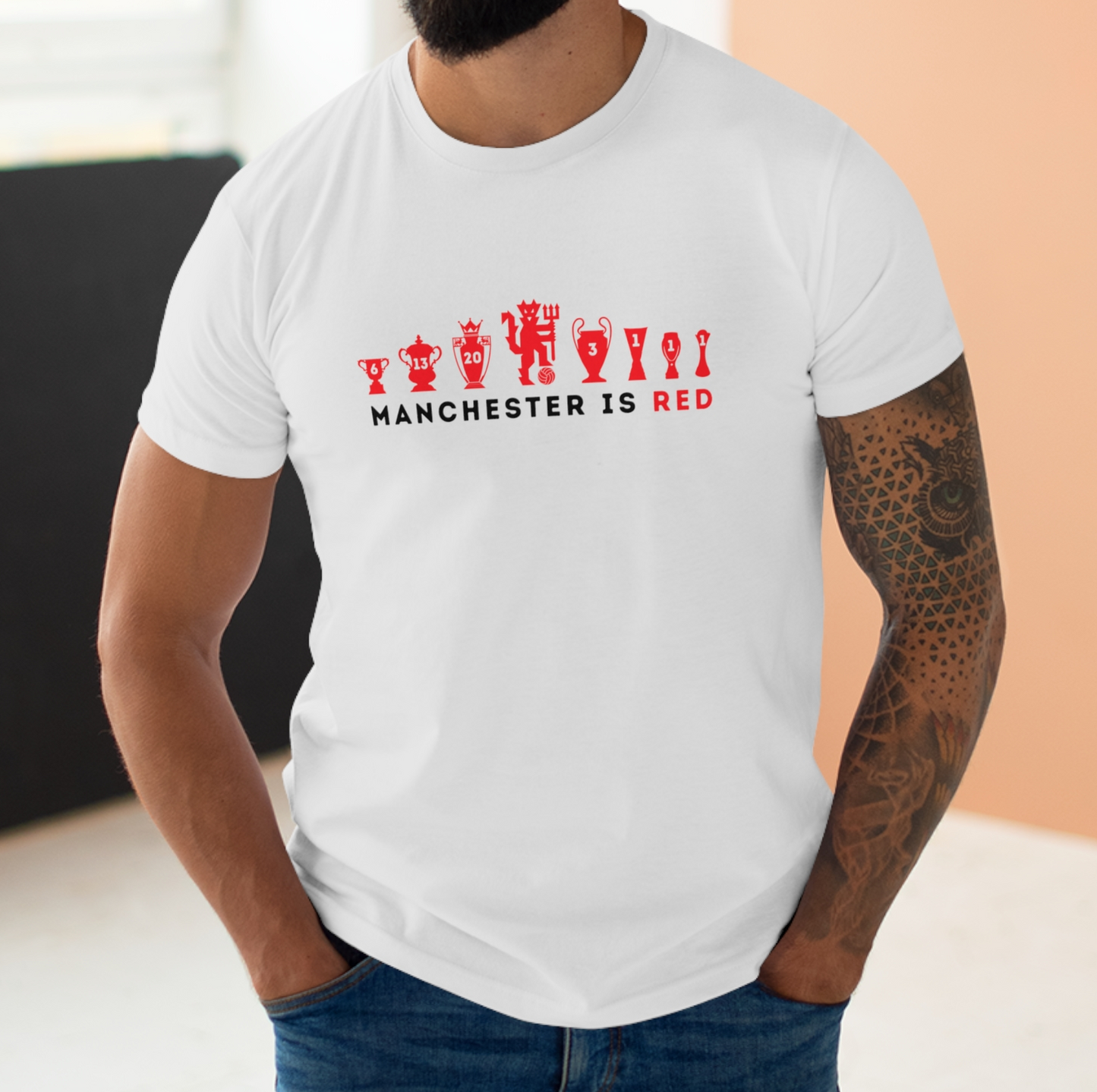 Man United Trophies - Manchester Is Red - Mens T-Shirt