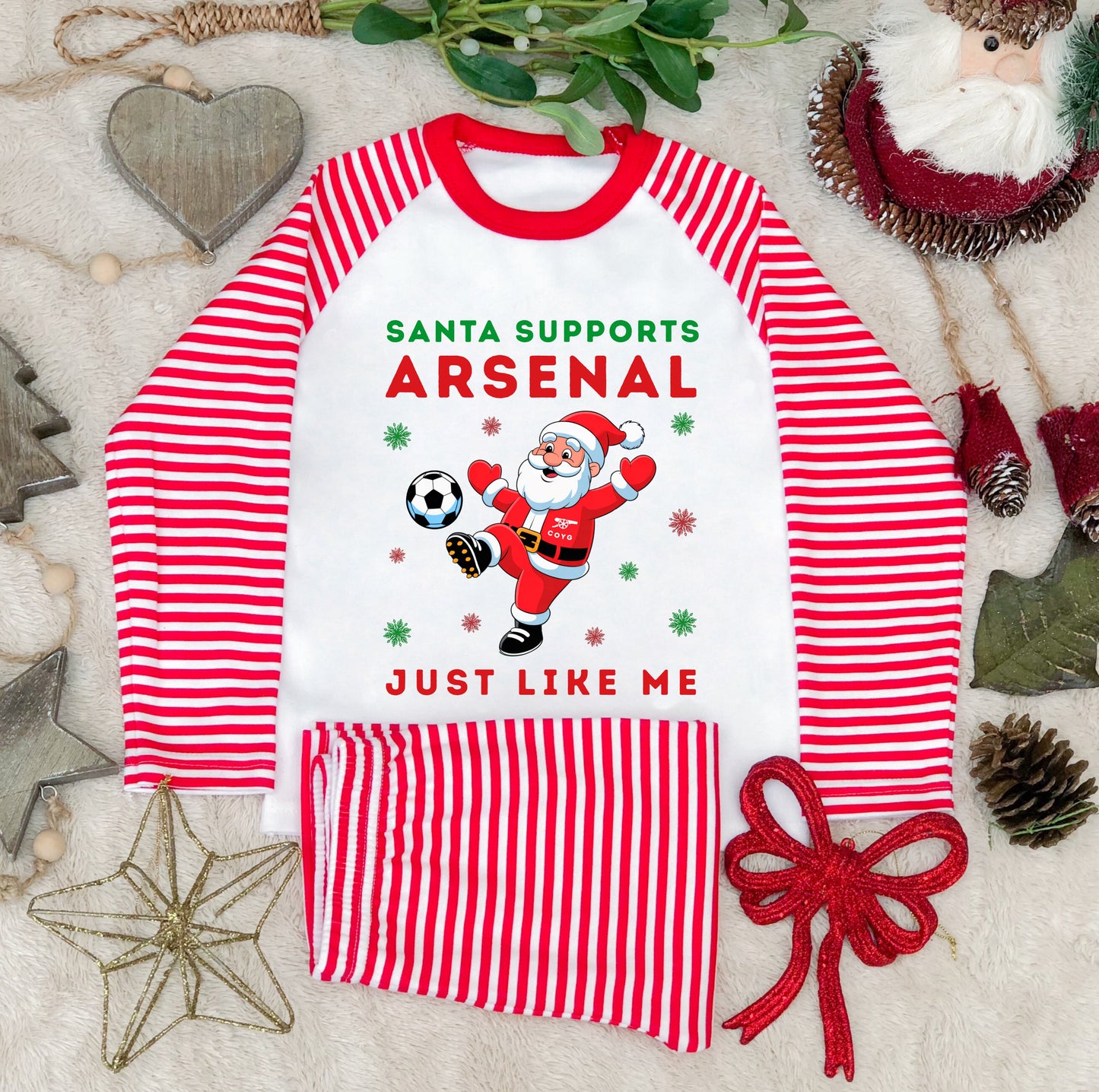 Santa Supports Arsenal Kids Christmas Pyjamas