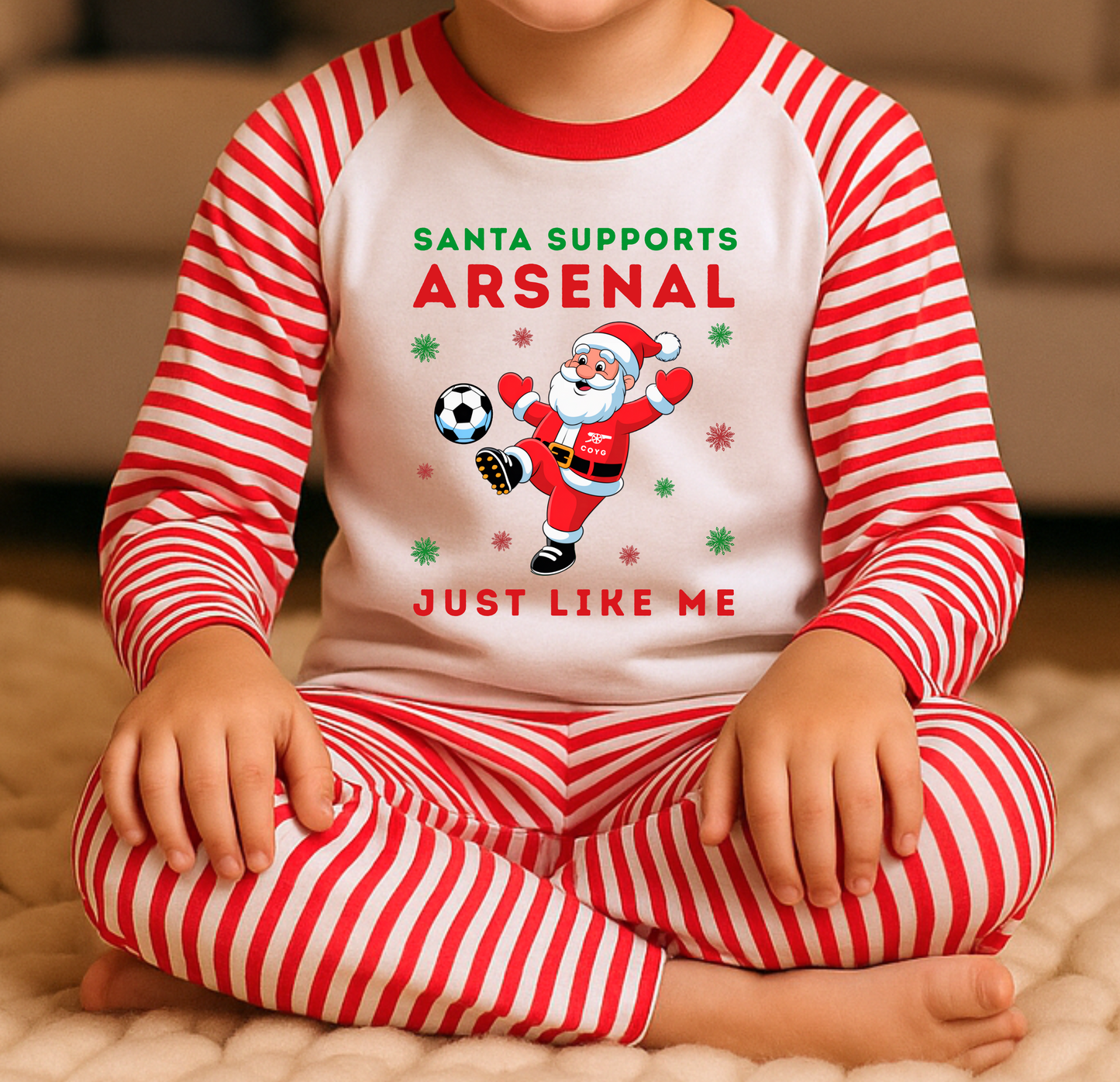 Santa Supports Arsenal Kids Christmas Pyjamas