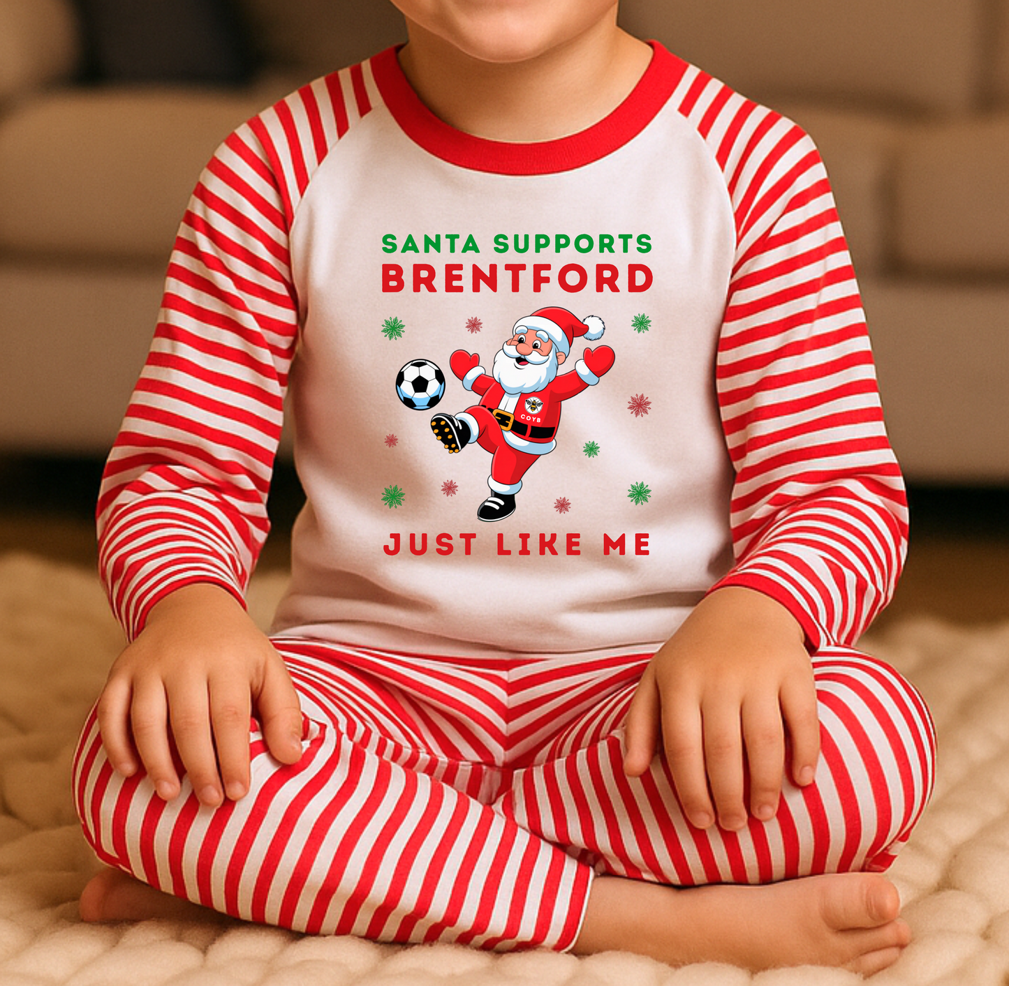 Santa Supports Brentford Kids Christmas Pyjamas