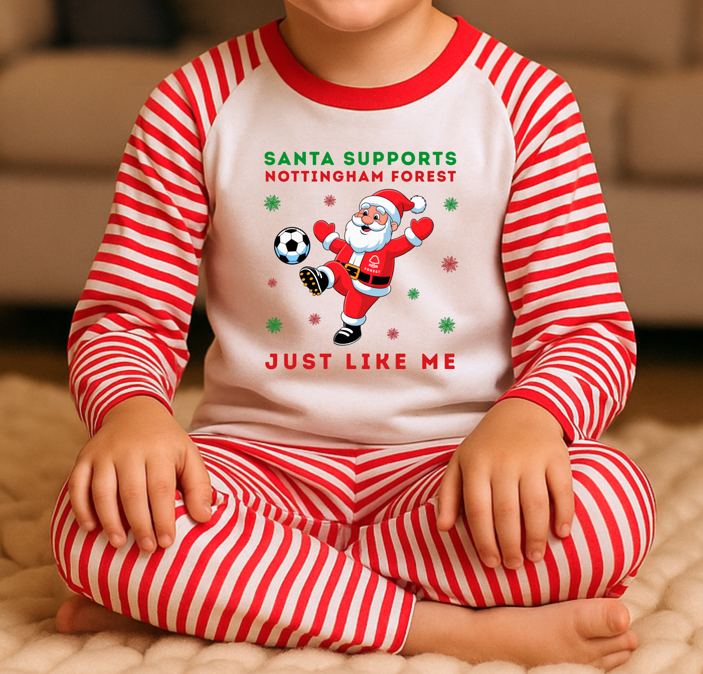 Santa Supports Nottingham Forest Kids Christmas Pyjamas