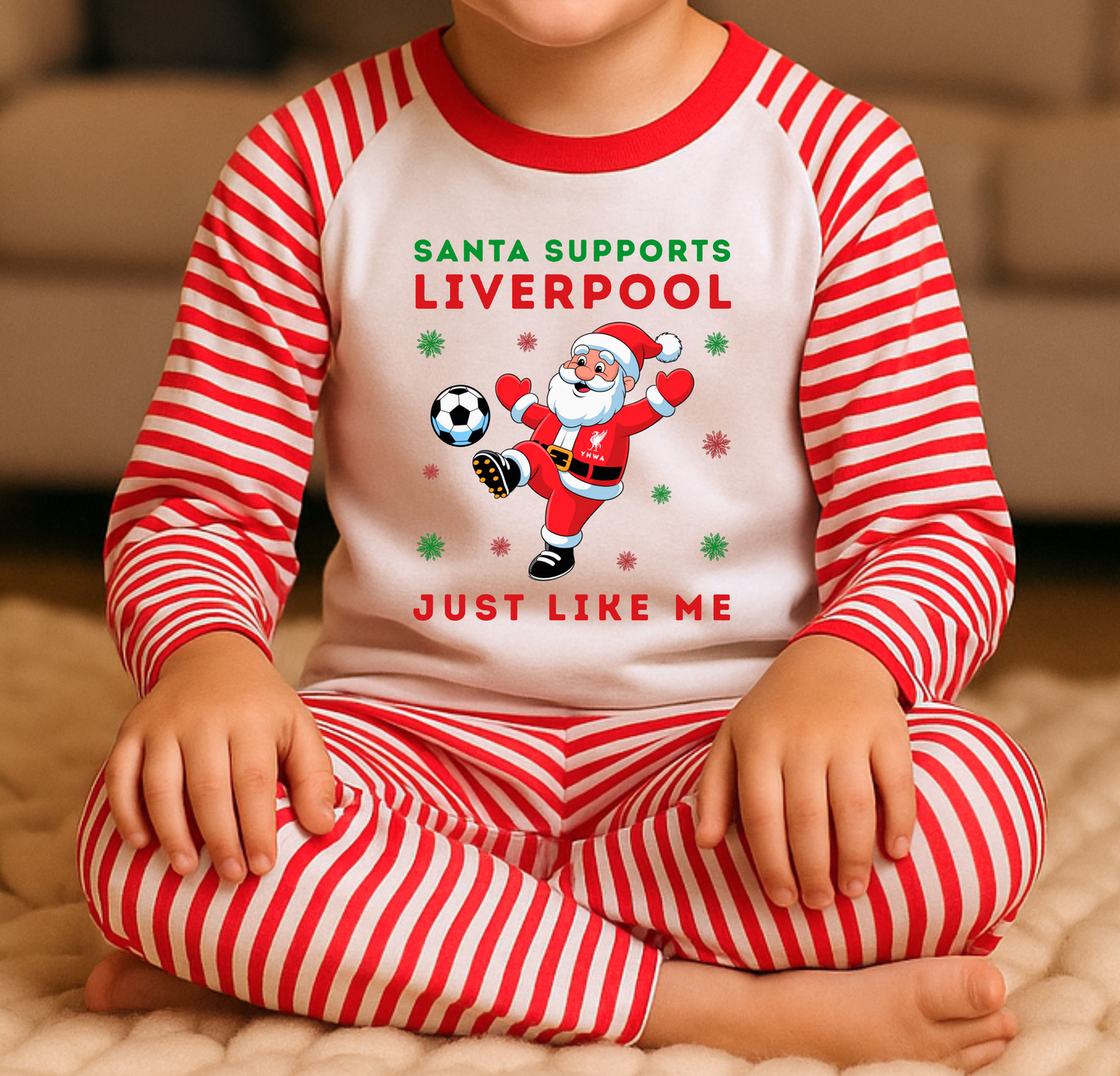 Santa Supports Liverpool Kids Christmas Pyjamas