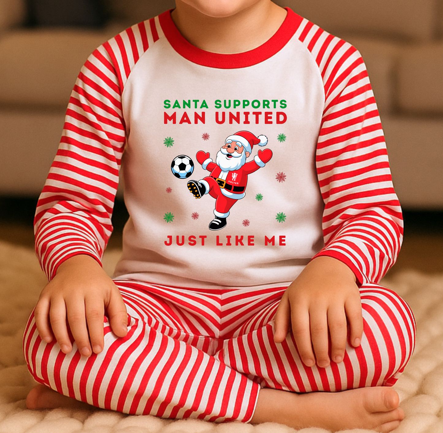 Santa Supports Man United Kids Christmas Pyjamas