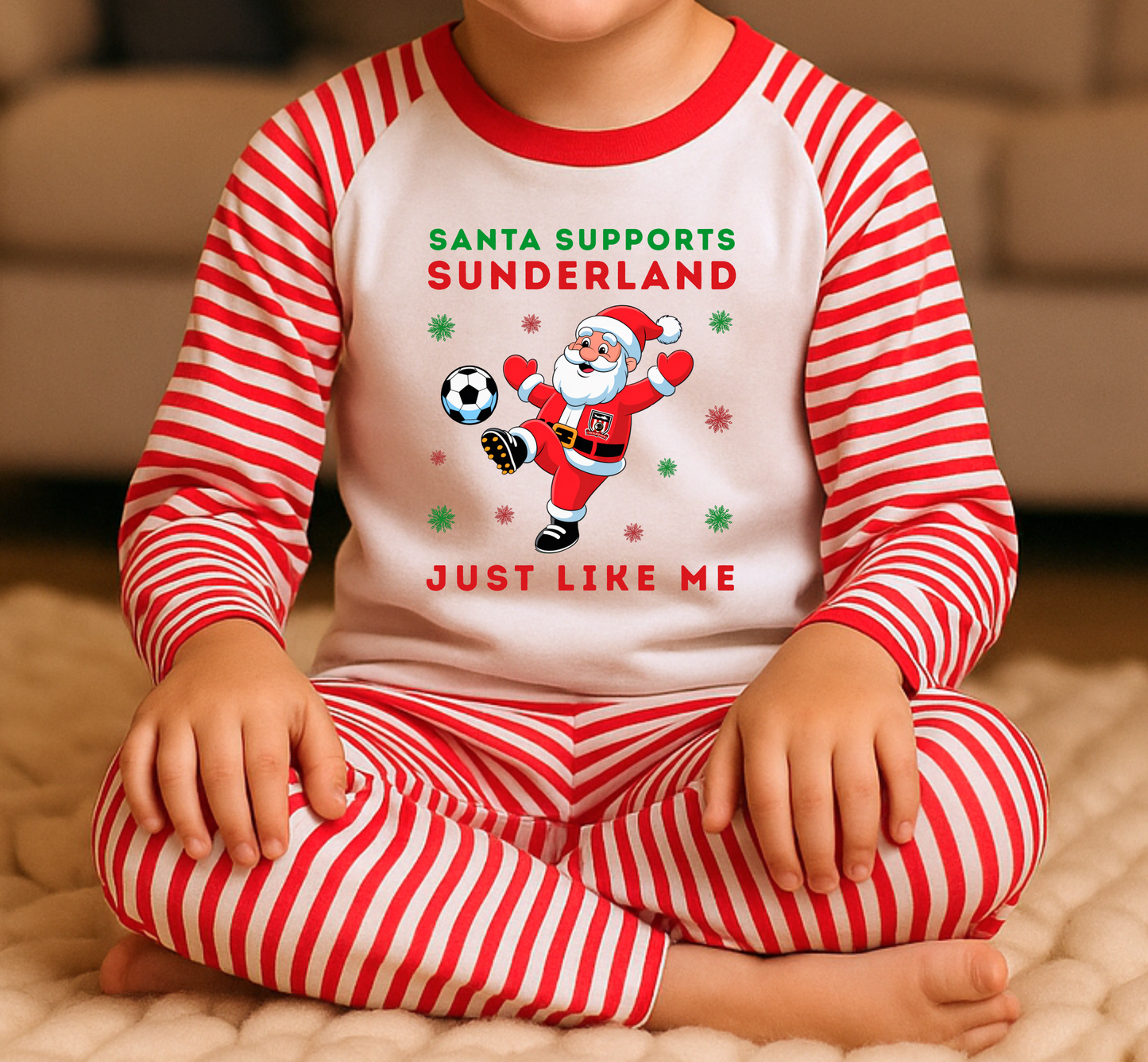 Santa Supports Sunderland Kids Christmas Pyjamas