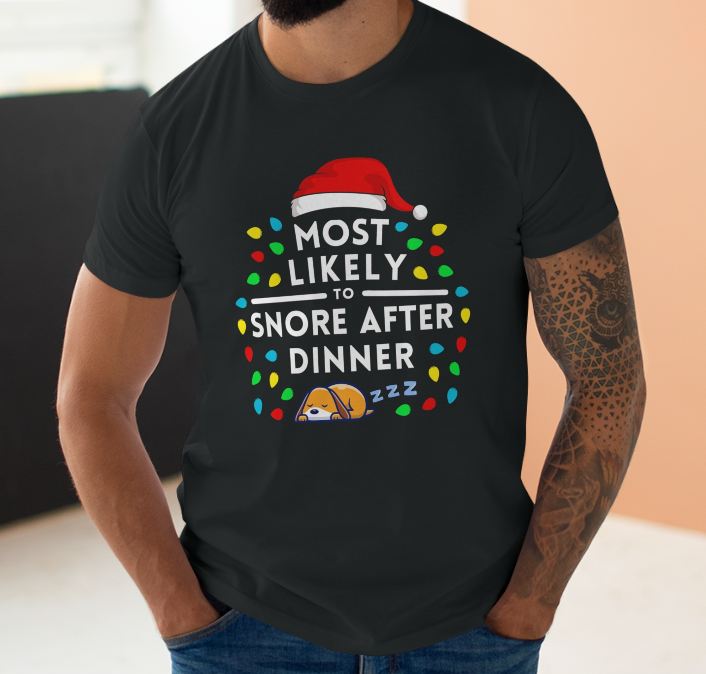 Most Likely To Snore After Dinner Christmas T-Shirt