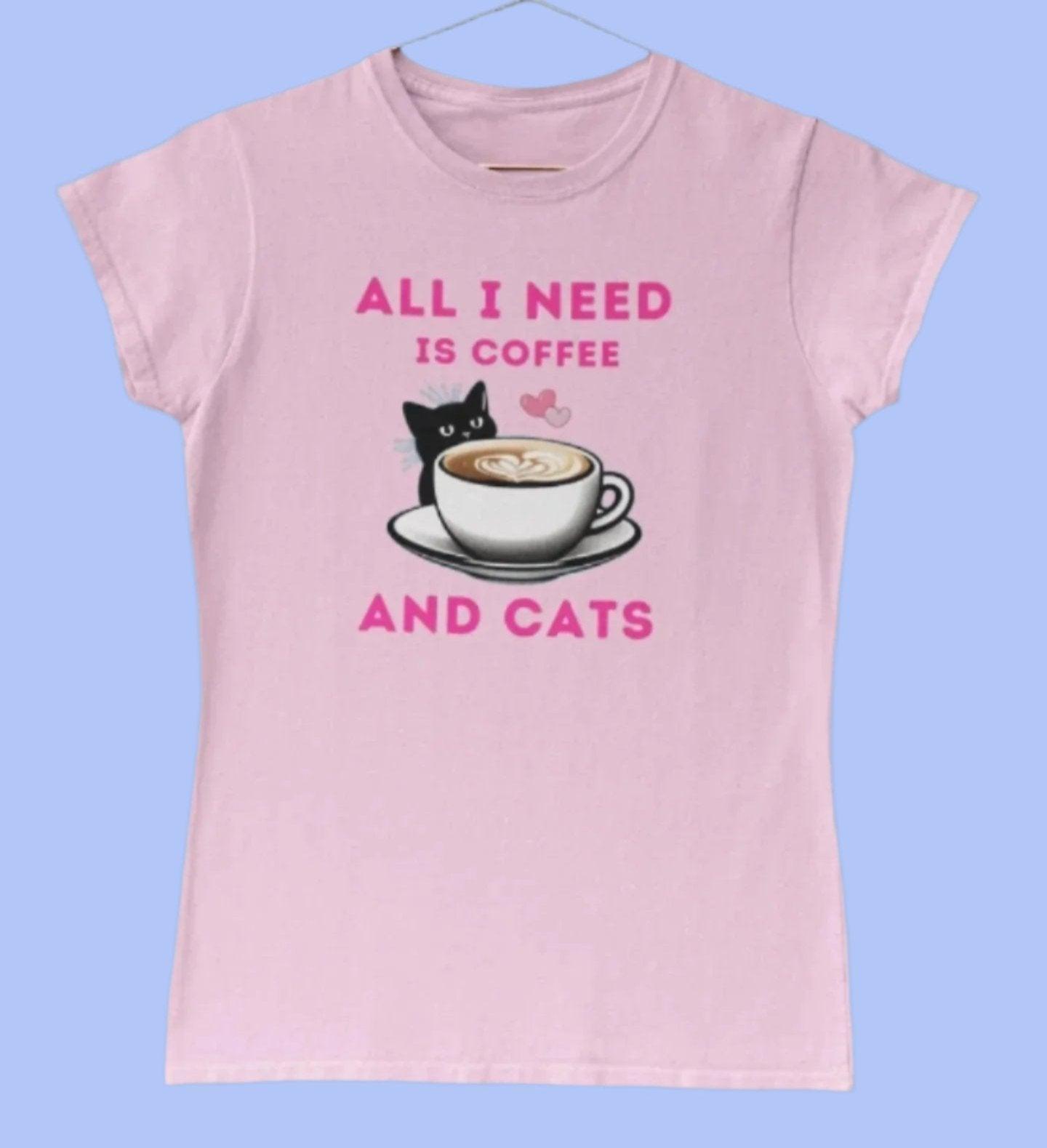 Cats and Coffee Ladies Soft Pink T-Shirt