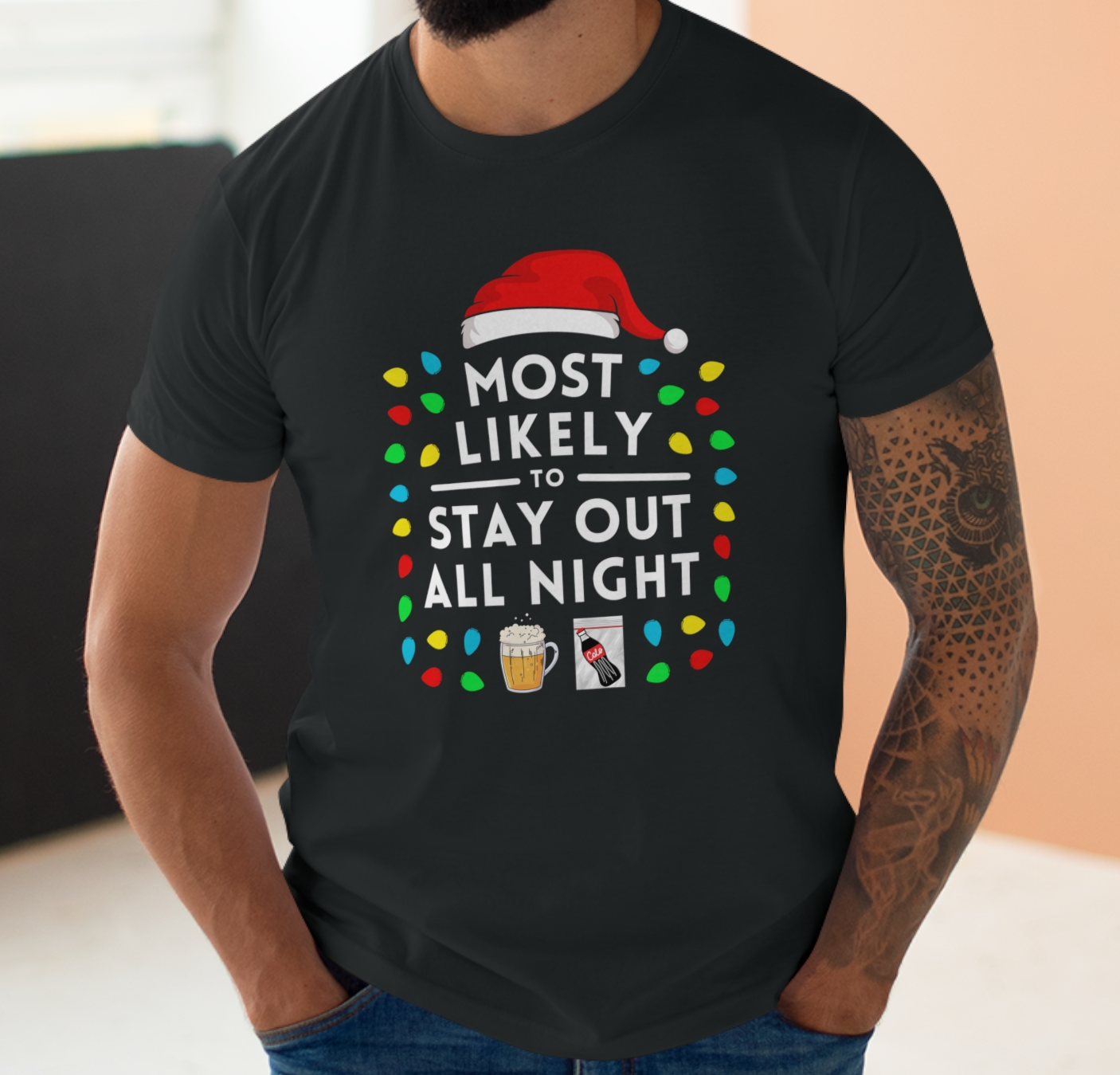 Most Likely To Stay Out All Night Christmas T-Shirt