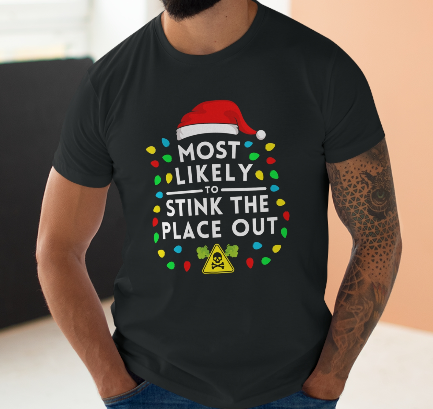 Most Likely To Stink The Place Out Christmas T-Shirt