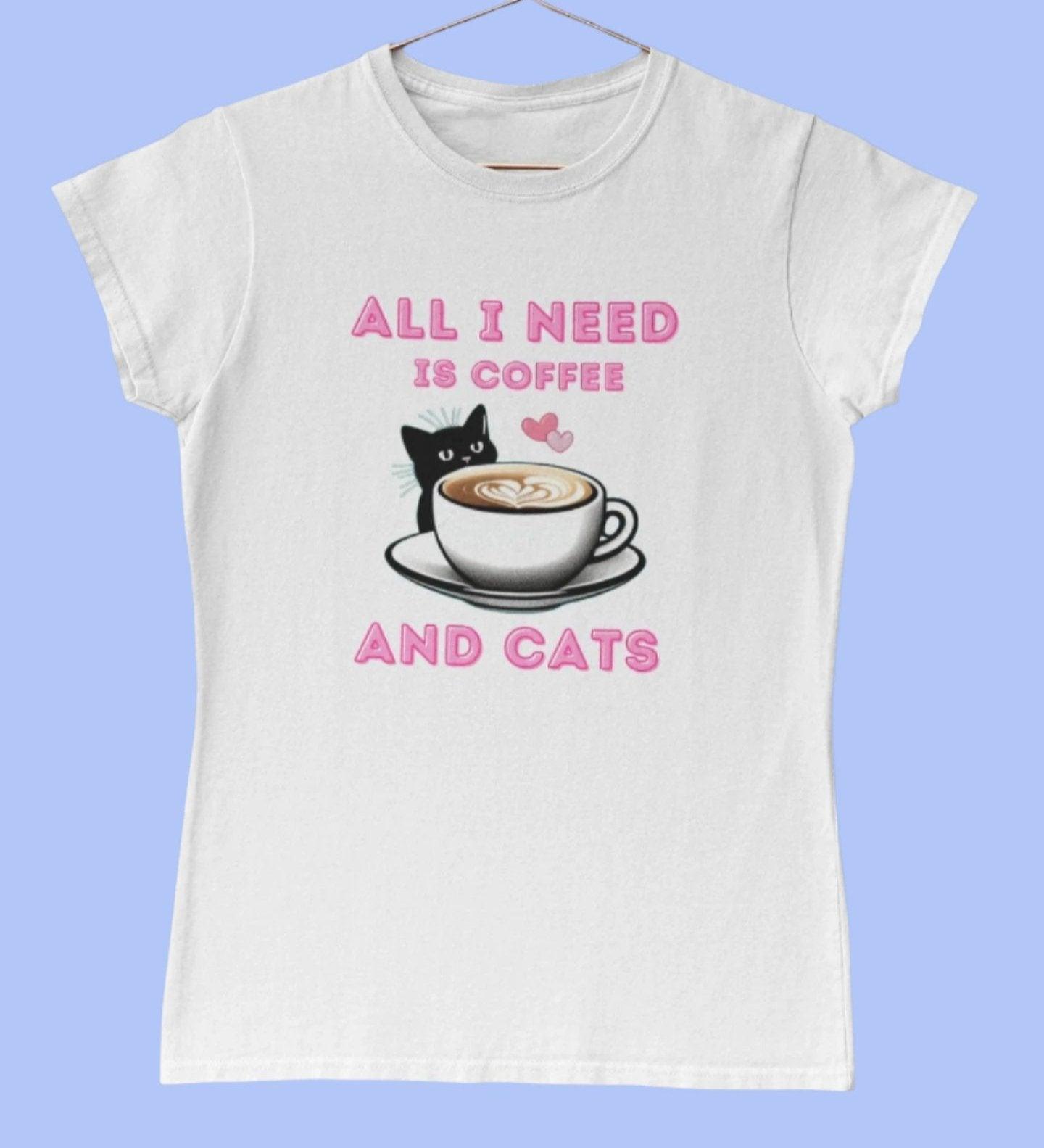Cats and Coffee Ladies White T-Shirt