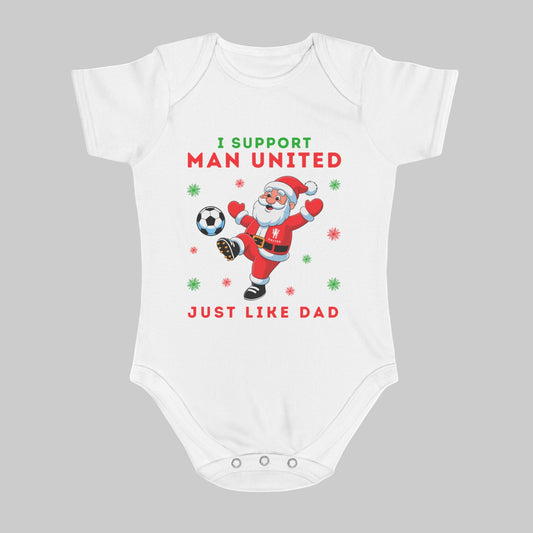 I Support Man United Just Like Dad Baby Christmas Vest