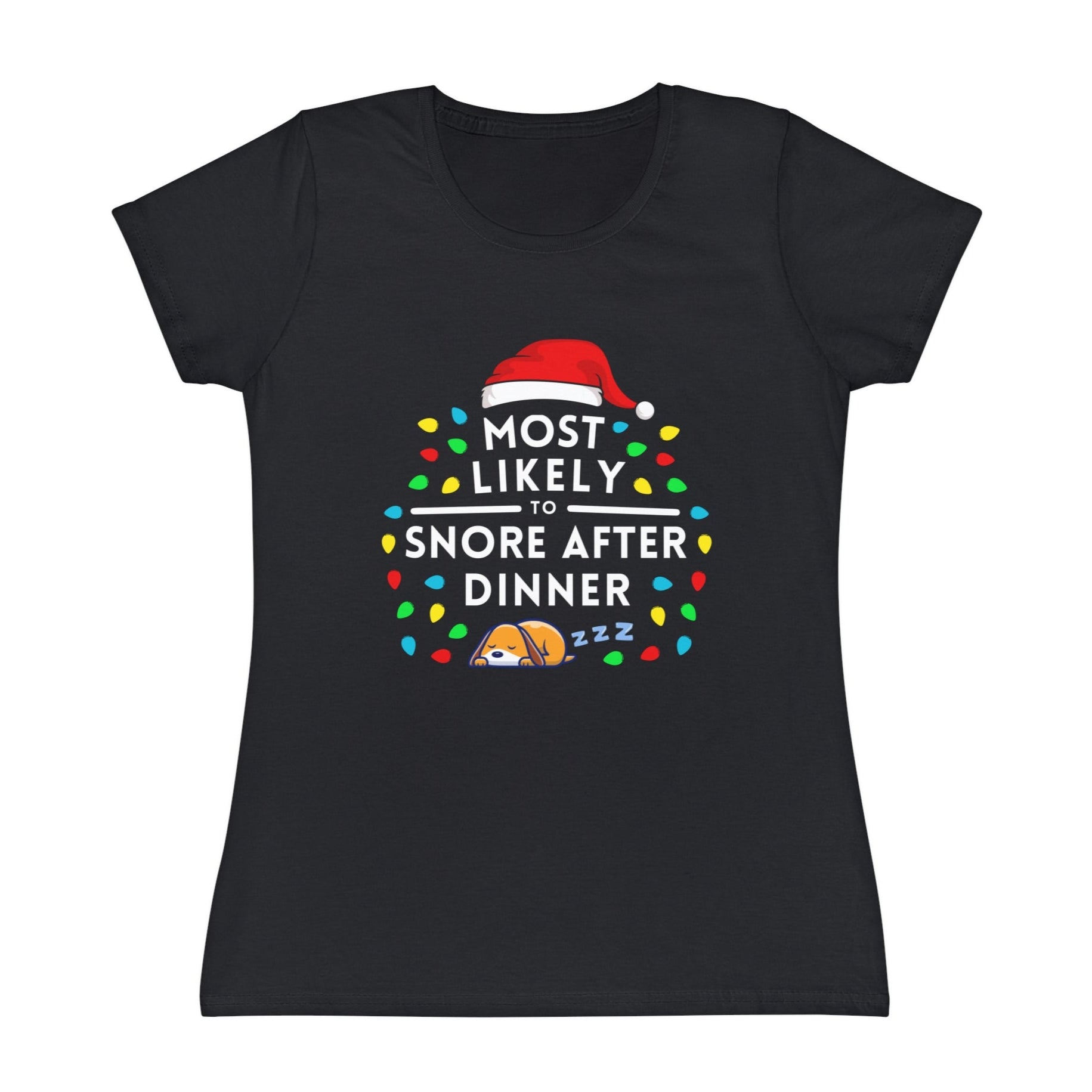 Most Likely To Snore After Dinner Ladies Christmas T-Shirt