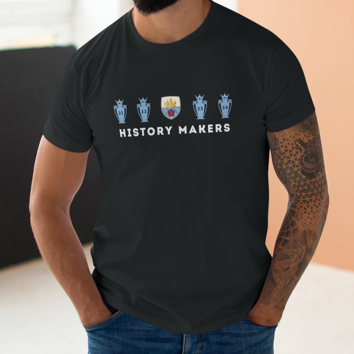 Man City - Unprecedented Fourmidable Dominance - 4 in a Row - Mens Crew Neck T-Shirt