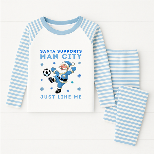 Santa Supports Man City Kids Pyjamas
