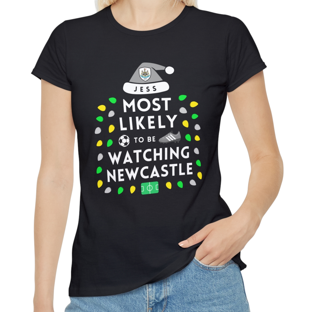 Most Likely To Be Watching Newcastle Ladies Personalised Christmas T-Shirt