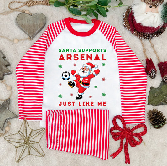 Santa Supports Arsenal Kids Christmas Pyjamas