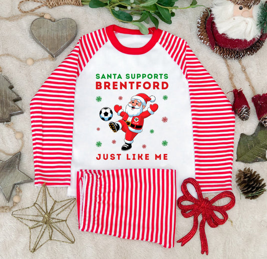 Santa Supports Brentford Kids Christmas Pyjamas