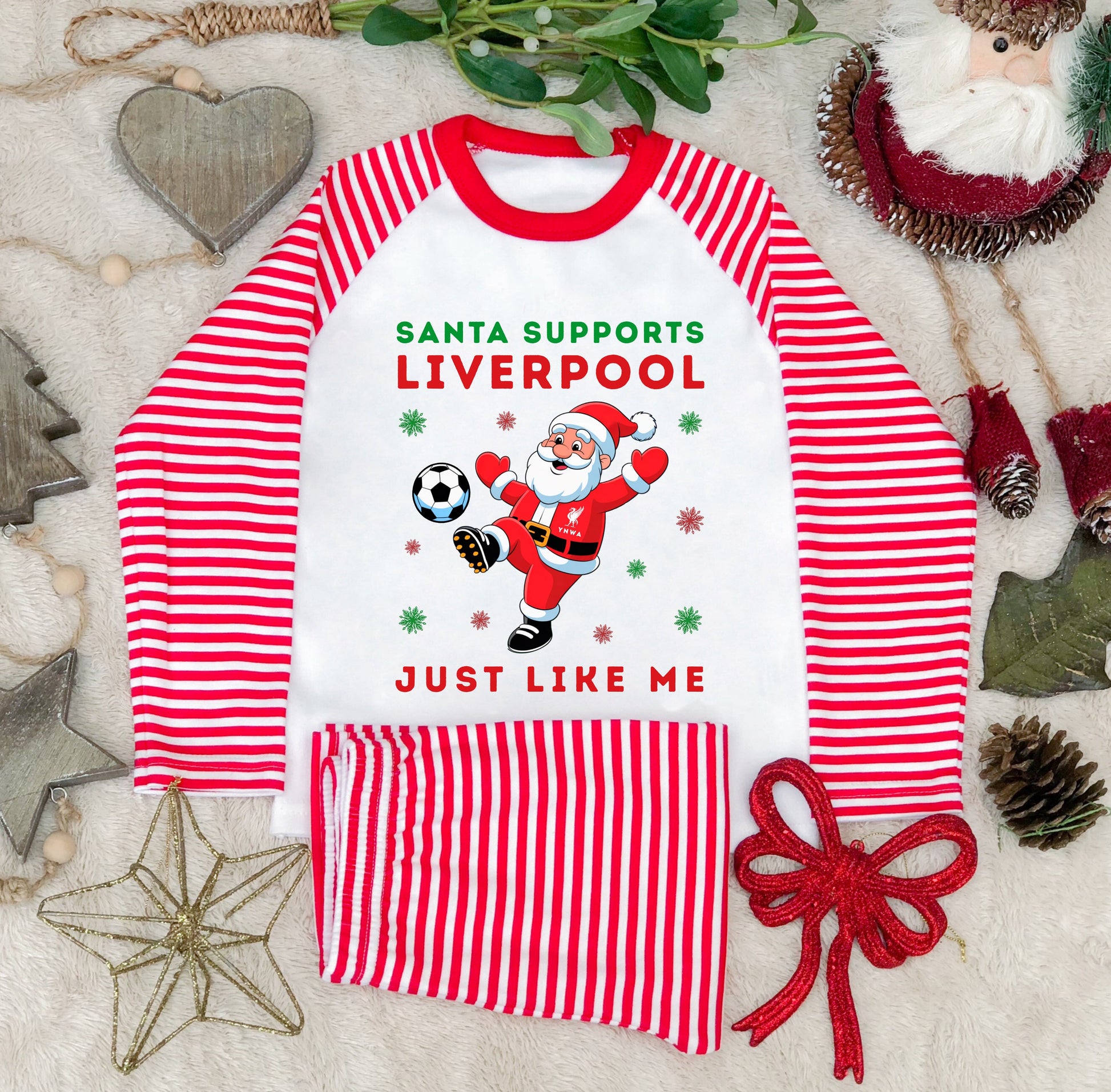 Santa Supports Liverpool Kids Christmas Pyjamas