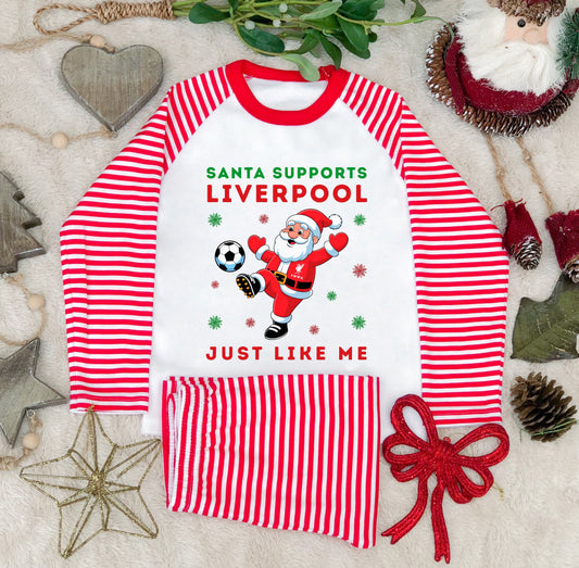 Santa Supports Liverpool Kids Christmas Pyjamas